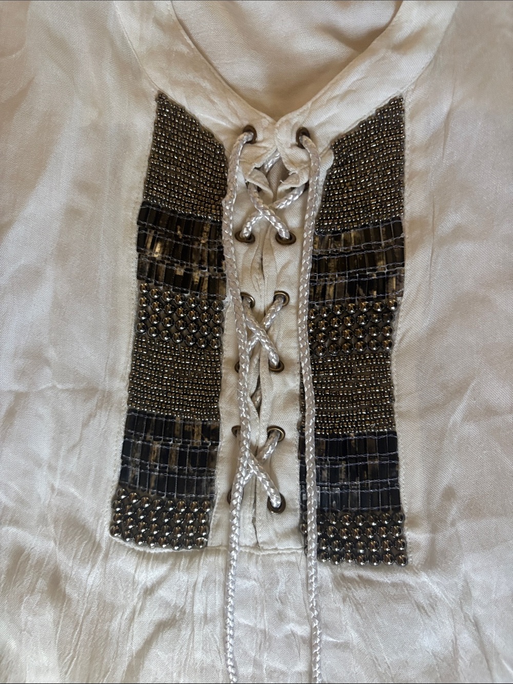 White Long-Sleeve Embroidered Lace-Up women’s dress - Picture 3 of 6